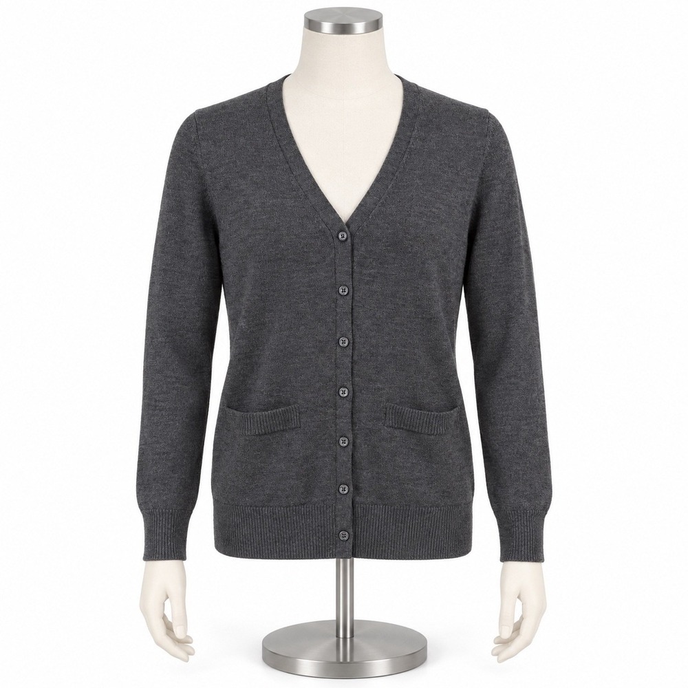 Lord & Taylor Charcoal Gray Extra Fine Merino Wool V-Neck Cardigan XS